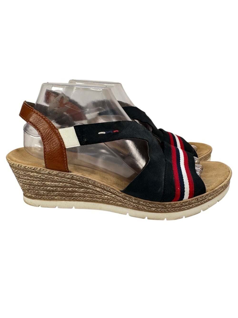 Rieker 619S6-14 Navy Comfort Wedge Sandals Elastic Striped Walking Womens 10